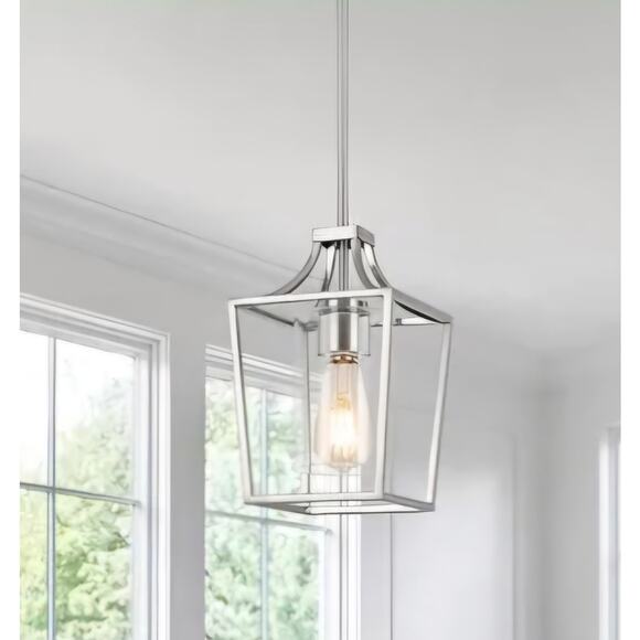 Brushed Nickel Lantern Pendant Light – Adjustable Height, - Picture 1 of 9